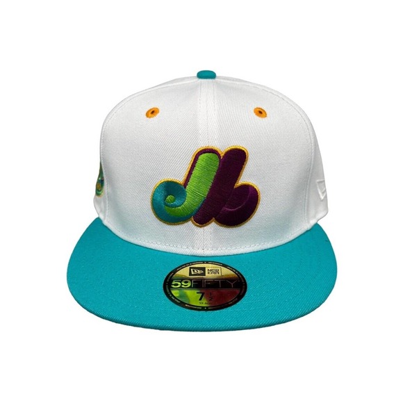 New Era 59Fifty Montreal Expos Teal Lime Hat Men's Sz 7-1/2 - Picture 1 of 7